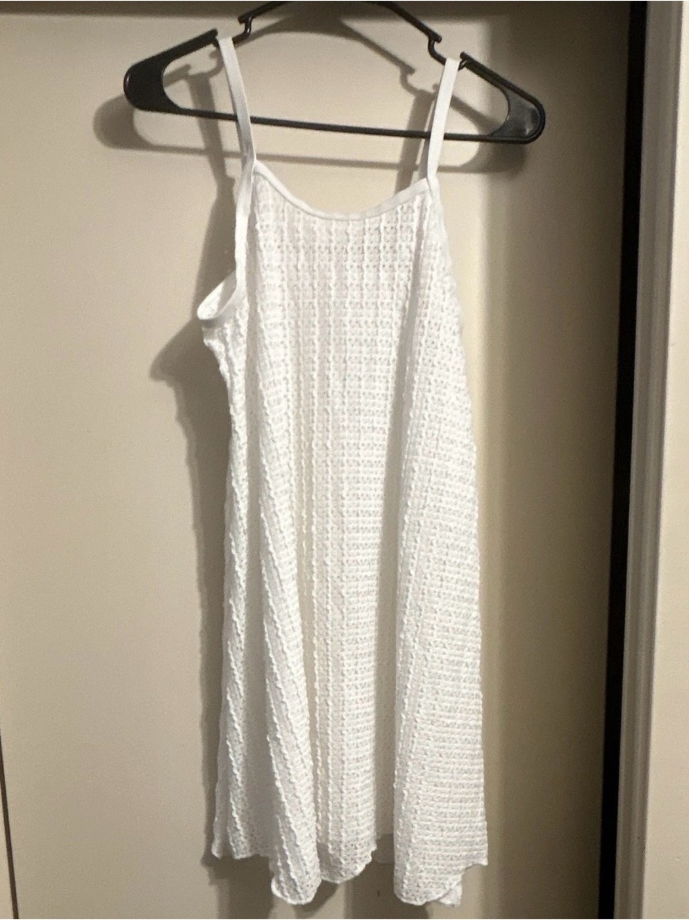 White Mini Dress with Textured Knit and Spaghetti Straps